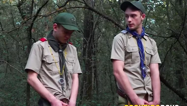 Throbbing cock scout Cole sucked off before bareback sex