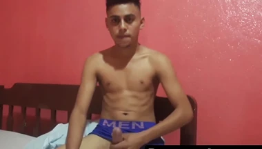 Cute amateur Latino Elian strokes off solo in his bedroom