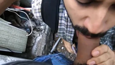 Bearded Straight Stud sucks his first man cock