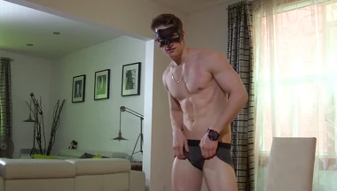 Masked athletic stud uses fleshlight on his massive dick